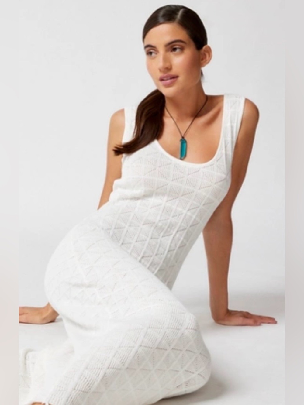 Design History Cream Pointelle Knit Sleeveless Maxi Dress